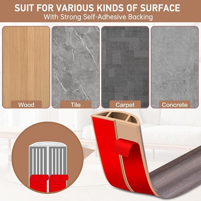 Floor Cord Cover Self Adhesive Cord Hider Floor Extension Cord Covers