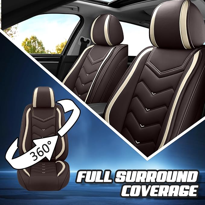 Car Seat Covers for Fiat 500 2012-2019, Premium Nappa Leather Car Seat Cover, Stylish Sport Seat Covers， Automobile Seat Cover Sets.(Standard 2 Seats/Coffee Color)