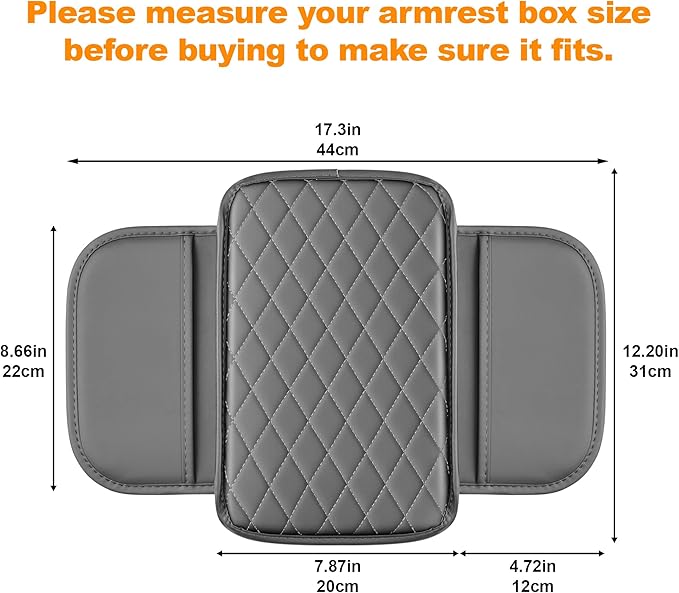 Center Console Cover for Cars Fit for Jeep Grand Cherokee L Leather Armrest Covers with 2 Storage Bags(Grey)