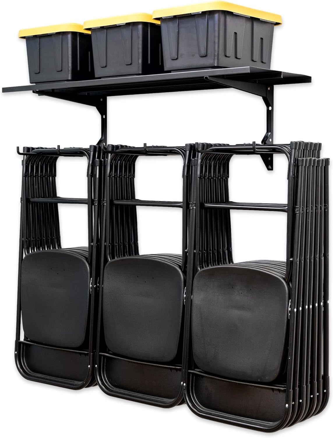 StoreYourBoard Chair Storage Rack with Storage Shelf – Folding Chair Rack for Home & Garage Organization, Chair Hangers for Folding, Beach, Patio & Camping Chairs, Heavy Duty Steel, Holds 300 lbs