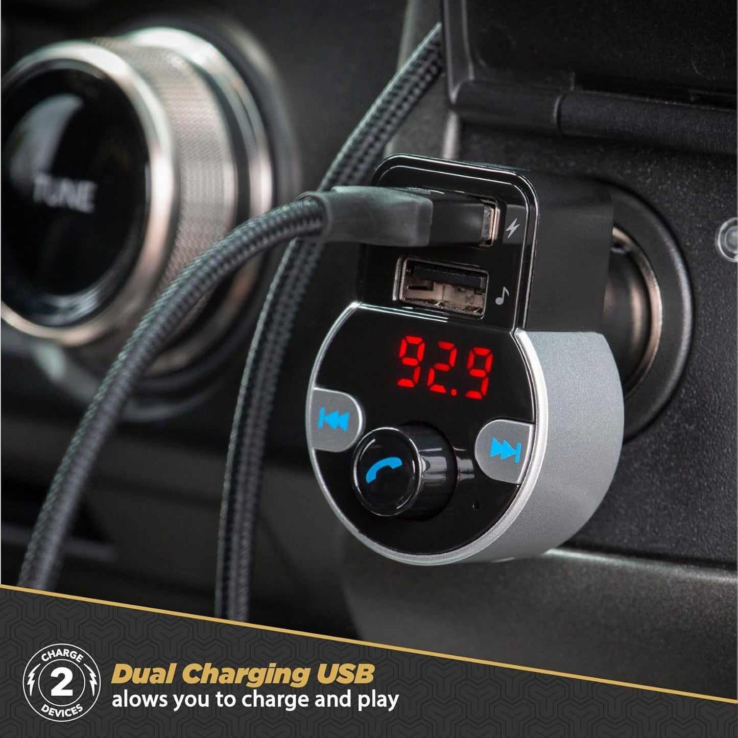 Scosche SBTFM4-XCES0 Select Bluetooth 5.0 FM Transmitter w/ Dual USB Charger Ports, & Digital LED Display, Wireless Radio Bluetooth Audio Adapter, Hands-Free Car Kit for Phone Calls & MP3 Music Player