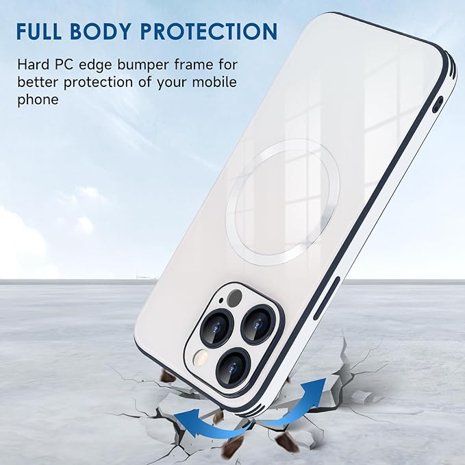 Guppy Compatible with iPhone 15 Pro Case Magnetic, with Full Camera Lens Protector [Compatible with MagSafe] Scratch Resistant Gradient Glass Back Cover Phone Case-White