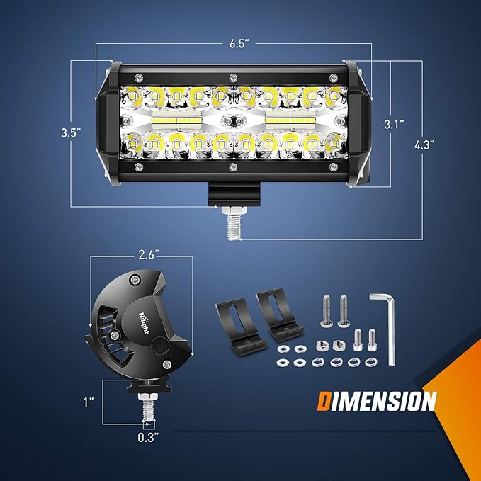 Nilight Led Pods 6.5 Inch 120W Flood Spot Combo Off Road Driving Fog Light Bar Work Lighting for Truck Tractor Pickup Boat SUV ATV UTV 4WD Car 4x4 Van Camper Motorcycle Dirt Bike Golf Cart 12V 24V