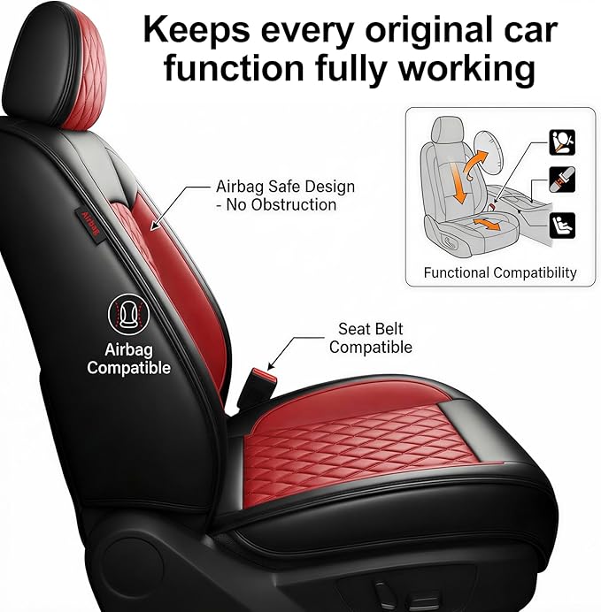 Fit Integra Car Seat Covers for Acura Integra 2023-2026 - Premium Leather, Waterproof, All-Weather, Airbag Compatible, Breathable, Seat Protectors, Only 2 Front seat Covers, Red