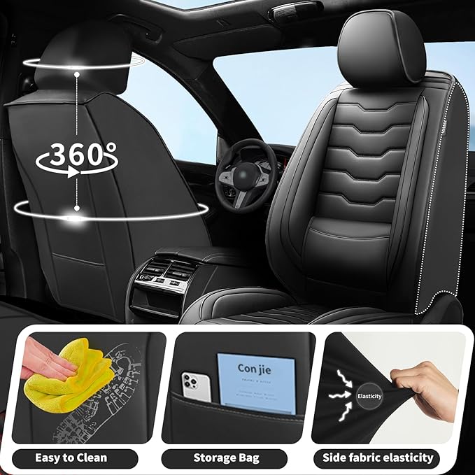 Fit Murano Car Seat Covers Compatible with Nissan Murano 2004-2025 2026 - Premium Leather， Waterproof Breathable， All-Weather Seat Cushion Protecto&Airbag Compatible (2 Front Seat Black)