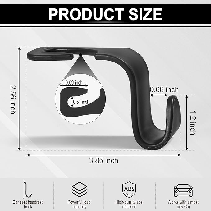 LivTee Car Seat Headrest Hook, Auto Seat Hook Hangers Storage Organizer Interior Accessories for Purse Coats Umbrellas Grocery Bags Handbag, 4-Pack