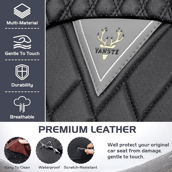 Truck Seat Covers for Ford F350 2011-2026, Waterproof Premium Leather Full Coverage Car Seat Cover, Muscle Sport Style Auto Interior Seat Cover Sets (Full Set/Gray Black)