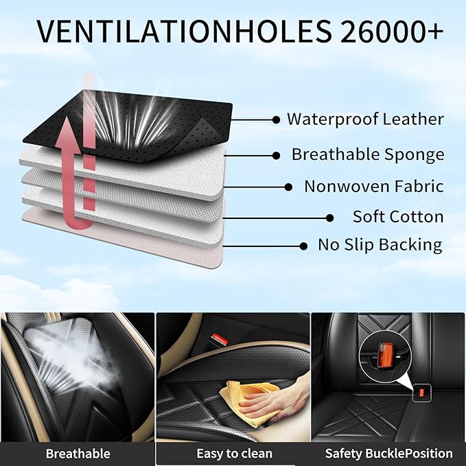 CX-90 Car Seat Covers Custom Fit for Mazda CX-90 2007-2026, Full Coverage Premium Leather Waterproof Breathable Seat Covers, Automotive Seat Protectors, Airbag Compatible(5 Seats, Black Beige)