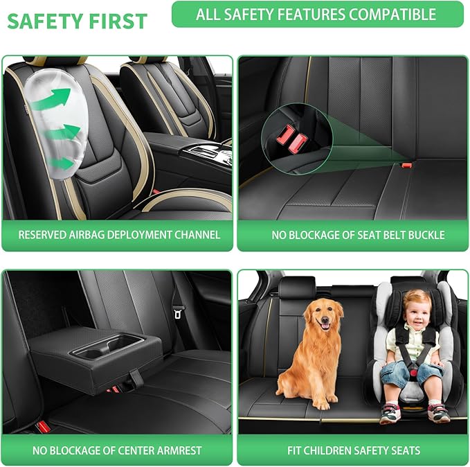 Fit Crosstrek Car Seat Covers for Subaru Crosstrek 2016-2025 2026 -Upgraded Premium Waterproof & Breathable Leather,Airbag Compatible,All-Weather Seat Cushion Protector,2 Front/Black-Beige