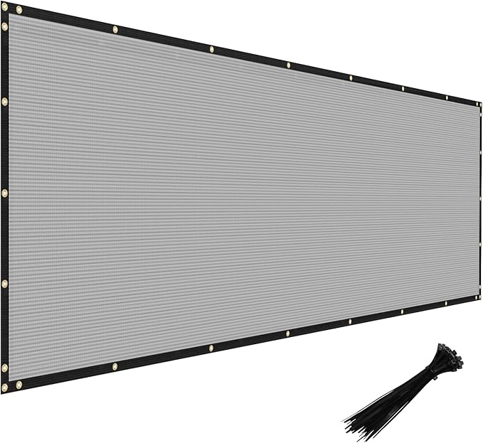Windscreen4less Privacy Fence Screen Heavy Duty Windscreen Fencing Mesh Fabric Shade Net Cover with Brass Grommtes for Outdoor Wall Garden Yard Pool Deck, 8'x107' Light Gray