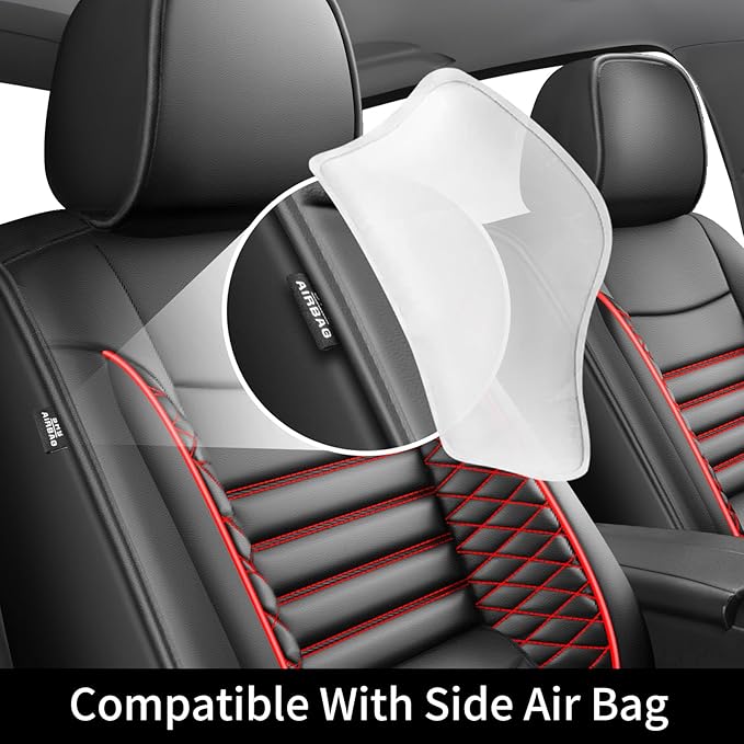 Fit Santa Cruz Car Seat Covers for Hyundai Santa Cruz 2022-2025 2026-Upgraded Premium Waterproof & Breathable Leather, Airbag Compatible, All-Weather Seat Cushion Protector (2 Front/Black+Red)