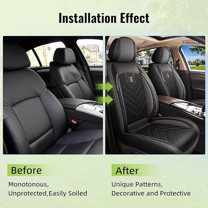 AOMSAZTO Car Seat Covers Front Set Fit for Ford Focus 2009-2018 Faux Leather Waterproof Seat Covers Automotive Seat Cushion Protector(2 Seats, Black&Grey)