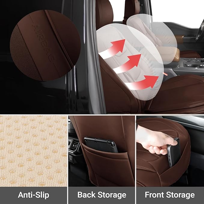Coverland Custom Fit Car Seat Covers for Car Compatible with [Accord, Camry, Civic, Malibu, Taurus, Focus, Sonata, Altima] Premium Waterproof Non-Slip Interior Protector [Front Dark Brown- Chart A10]