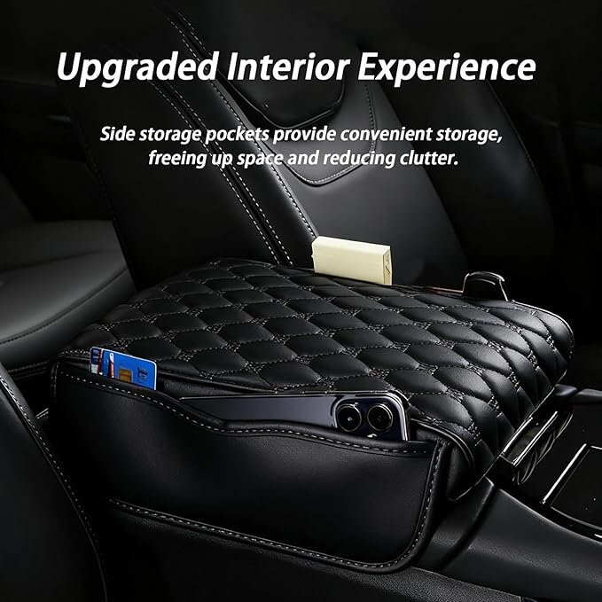 Car Center Console Cover for Toyota Venza 2008-2015 2021 2022 2023 2024 2025, Thick Armrest Cushion Pad with Side Storage Pockets, Center Console Protector, Arm Rest Cover