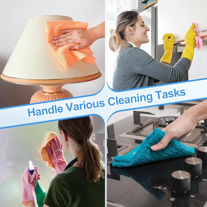 HARFINGTON 6 Pack Microfiber Cleaning Cloth, 16" x 16" Multi-Functional Cleaning Towels Reusable Absorbent Rags for Car Wash Kitchen Household Window Clean, Brown