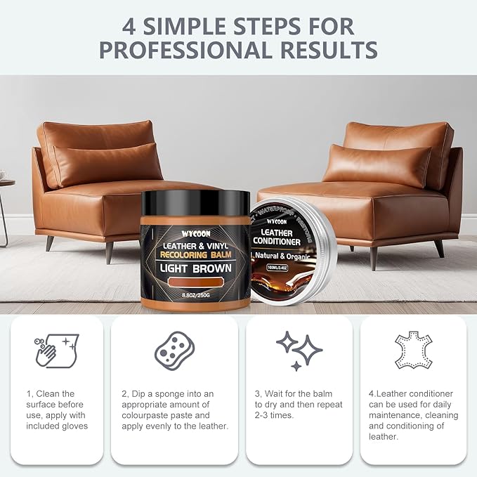 Leather Recoloring Balm with 100ml Mink Oil Conditioner | Dark Gray Repair Kit, Dye & Color Restorer for Furniture, Sofa, Car Seats, Bags | Restore Faded & Scratched Surfaces