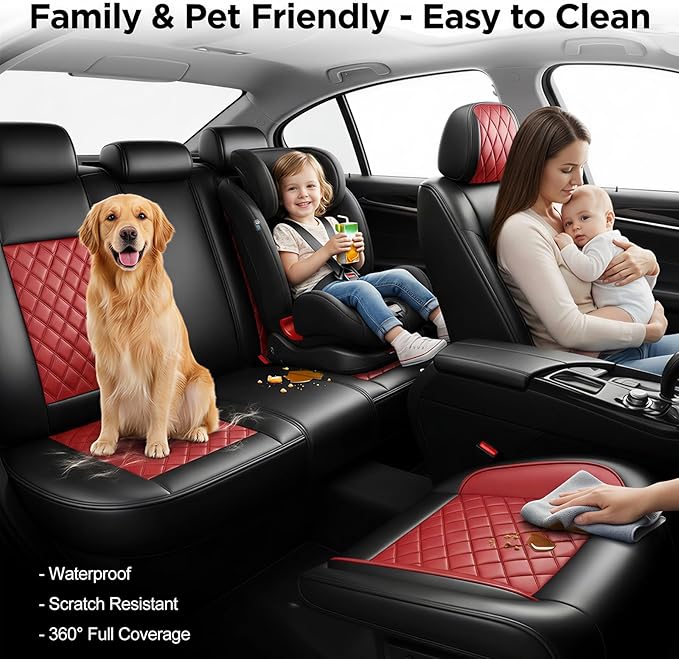 Fit RLX Car Seat Covers for Acura RLX 2013-2020 - Premium Leather, Waterproof, All-Weather, Airbag Compatible, Breathable, Easy Install, Seat Protectors, Only 2 Front seat Covers, Red