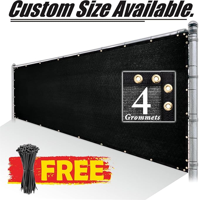 Royal Shade Custom Size 5' x 192' Black Fence Privacy Screen Windscreen Cover Netting Mesh Fabric Cloth - Cable Zip Ties Included (We Make Custom Size)