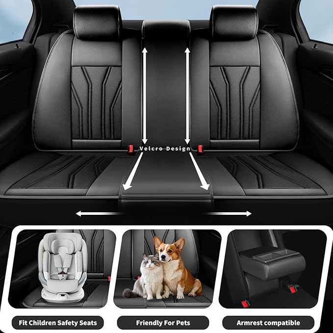 Fit Prius Car Seat Covers for Toyota Prius 2001-2025 2026 -Premium Leather, Waterproof Stain-Resistant, Breathable，All-Weather Seat Cushion Protecto & Airbag Compatible, 2 Front Seat All Black