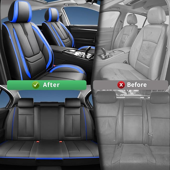 Fit Accent Car Seat Covers for Hyundai Accent 2006-2025 2026 -Upgraded Premium Waterproof & Breathable Leather,Airbag Compatible,All-Weather Seat Cushion Protector,2 Front/Black-Blue