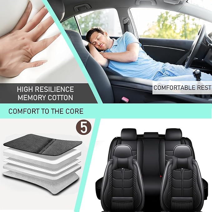 Leather Car Seat Covers Fit for Toyota FJ Cruiser 2002-2024, 5 Seater Car Seat Cover, Premium Waterproof, Scratch Resistant Car Interior Accessories (Full Set with Pillow Black)