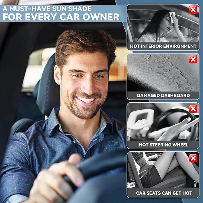 for Volkswagen VW Beetle 2012-2019 Windshield Sun Shade - 4 Layers Car Sunshades for Front Windows Shade Cover Custom Fit Beetle Sun Visor 250T Retractable Shade Blocks UV Rays Car Accessories