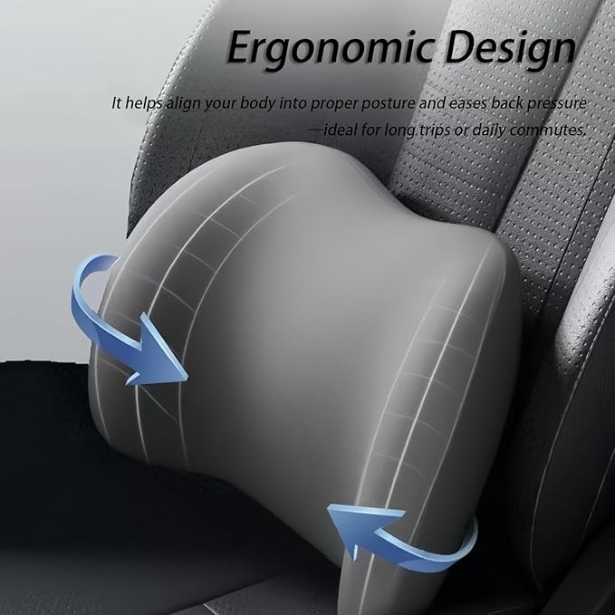 Car Lumbar Support Pillow and Car Neck Pillow Kit for Acura Integra Type S 2023 2024 2025 2026, Car Seat Neck Back Rest Pillows, Ergonomic Car Seat Headrest & Lumbar Cushion,B Grey
