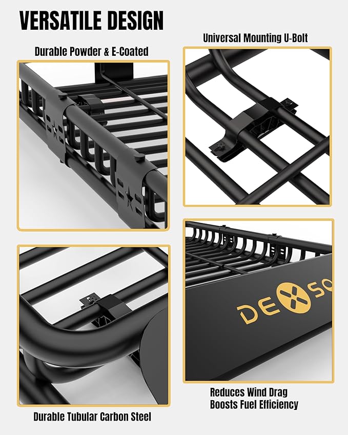 DEXSO 51" x 36" Universal Roof Rack Basket with Cargo Net, 200 Lbs Capacity Rooftop Cargo Carrier Basket, Heavy Duty Luggage Holder Rack for SUVs, Trucks, Vehicles