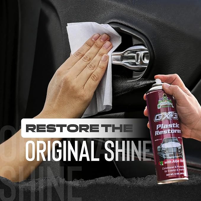 GX-3 Plastic Restorer – Black Plastic Restorer for Cars & Automotive Trim Restorer – Interior Car Cleaner & Exterior Faded Plastic, Vinyl & Rubber Renewer with Aloe Vera (8 fl oz)