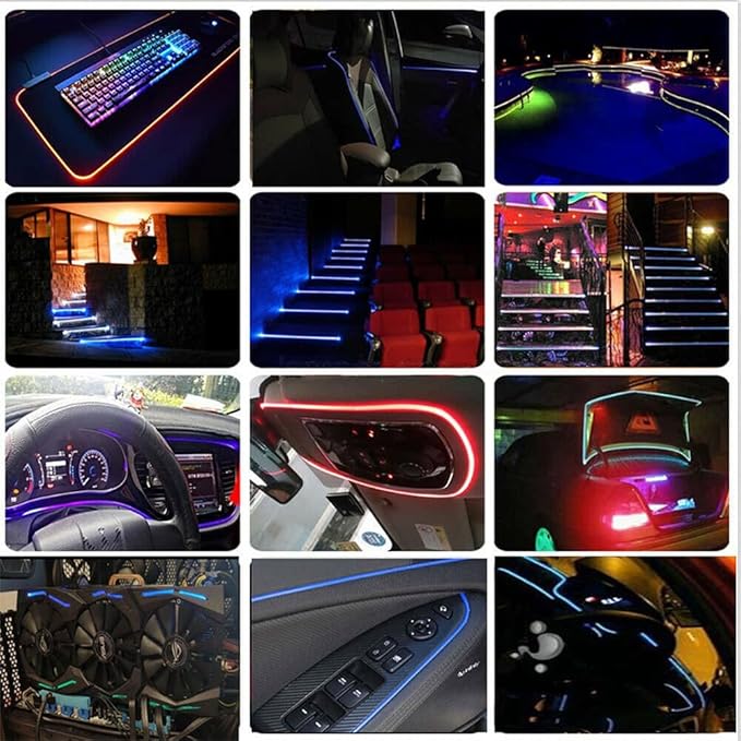 3m/9.8ft 5m/16ft Car Home LED Strip Ambient Light 2mm Plastic Optic Fiber Cable Skirt Tube Kit with 12V LED Light Source Illuminator (Blue,3m/9.8ft)