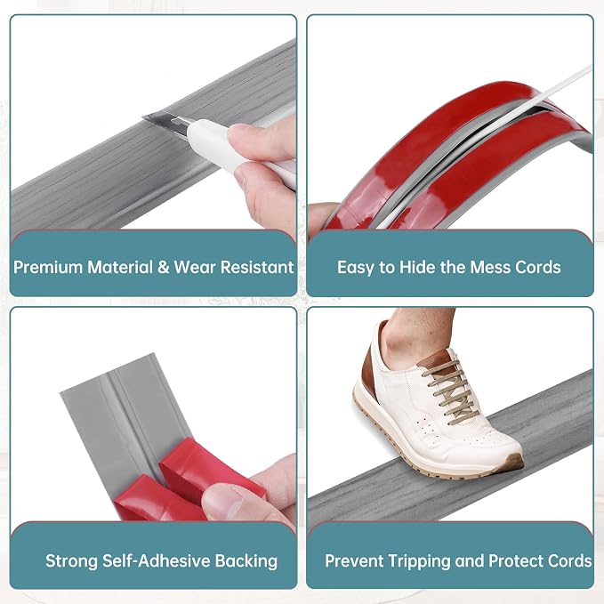 Floor Cord Cover Self Adhesive Cord Hider Floor Extension Cord Covers