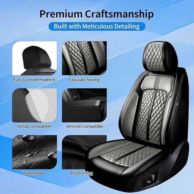 Fit Impala Car Seat Covers for Chevrolet/Chevy Impala 2000-2020, Premium Full Coverage Leather, Airbag Compatible, Waterproof All Weather Breathable Seat Protector, Full Set, Black+Gray