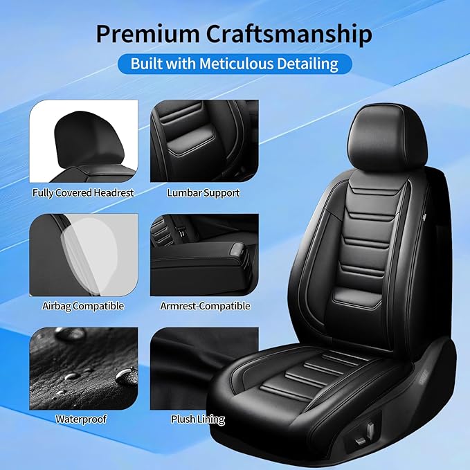 Fit CX-50 Car Seat Covers for Select Mazda CX50 2023-2026, Premium Full Coverage Leather, Airbag Compatible, Luxury Waterproof All Weather Breathable Seat Cushion Protector, Full Set, Black