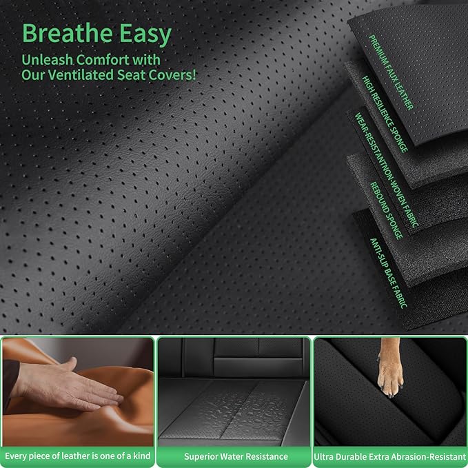 Fit Equus Car Seat Covers for Hyundai Equus 2011-2014 2015 -Upgraded Premium Waterproof & Breathable Leather,Airbag Compatible,All-Weather Seat Cushion Protector,Full Set,Black-Grey