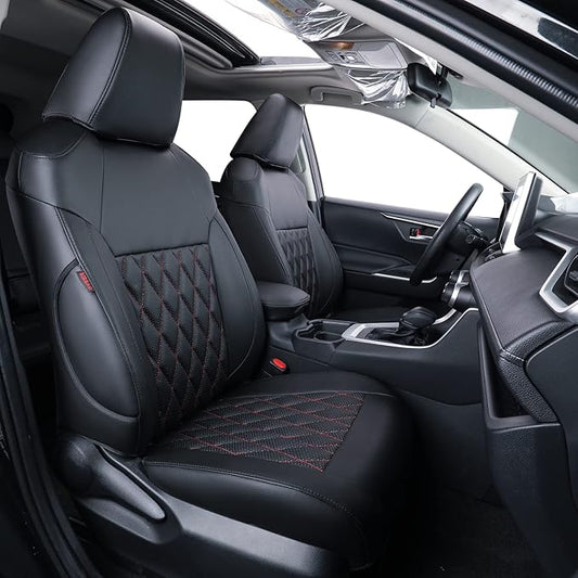 coverdream Custom Fit Seat Covers for Toyota RAV4 Adventure,TRD Off - Road 2024 2023 2022 2021 2020 2019,Full Coverage Leather Seat Protector (Red/Black,Full Set)