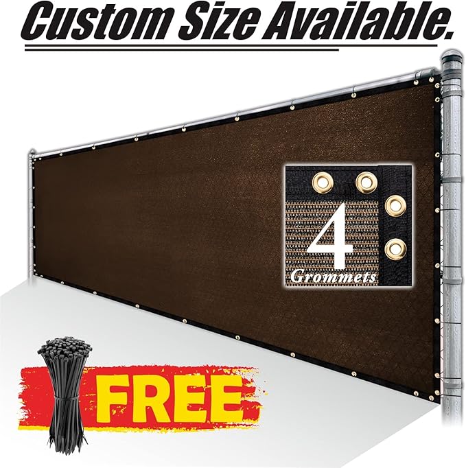Royal Shade Custom Size 6' x 11' Brown Fence Privacy Screen Windscreen Cover Netting Mesh Fabric Cloth - Cable Zip Ties Included (We Make Custom Size)