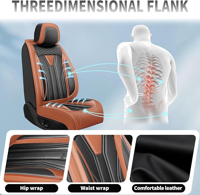 Fit Frontier Car Seat Covers Compatible with Nissan Frontier 2010-2025 2026 - Full Set Premium Leather， Waterproof Breathable， All-Weather Seat Cushion Protecto&Airbag Compatible（Brown & Black