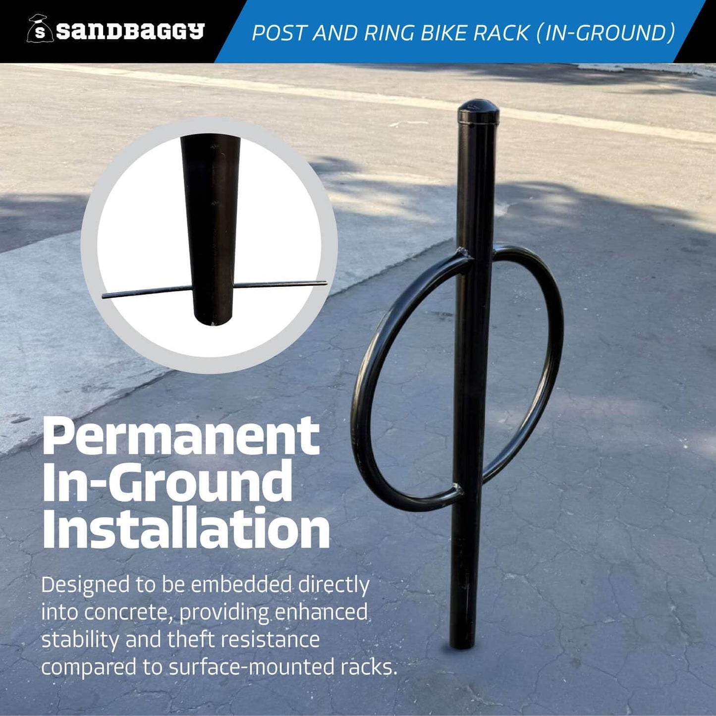 Sandbaggy Post and Ring Rack - In Ground - Commercial Outdoor Bike Parking & Storage Racks (Blue, 2)