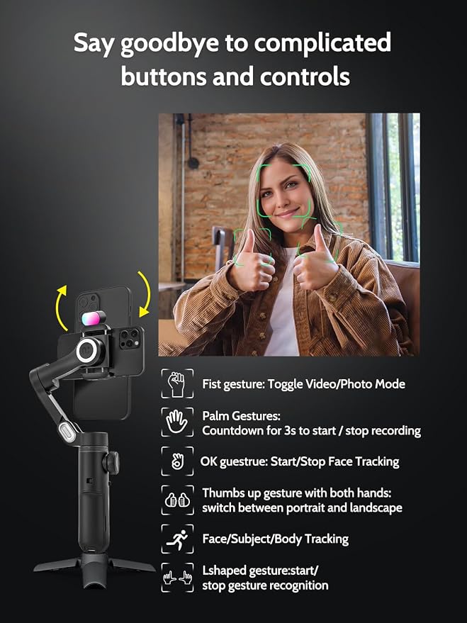 3-Axis Gimbal Stabilizer for Smartphone w/RGB Magnetic Fill Light Phone Gimbal