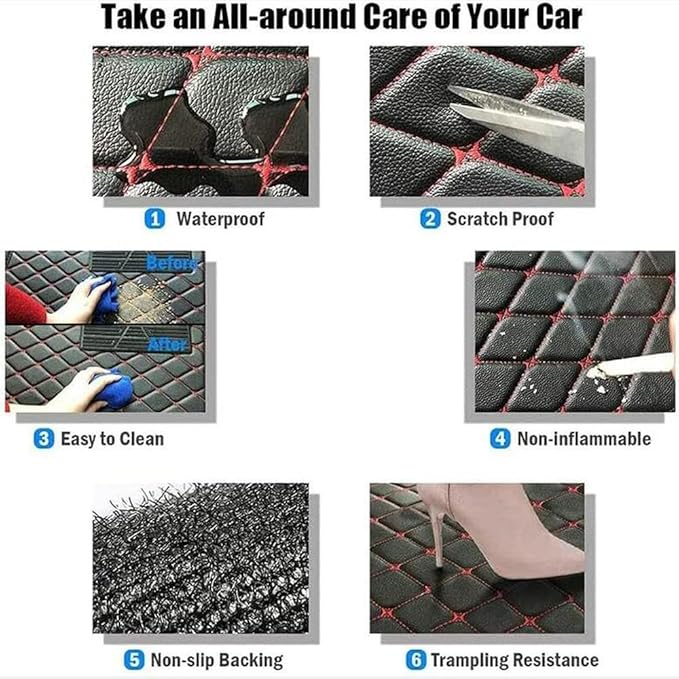 TREGOO All Weather Car Mats Custom Fit Non Slip Floor Mats for 1998-2025 Cars Personalized Leather Protection Pads Suitable for Men Women (Black and White)