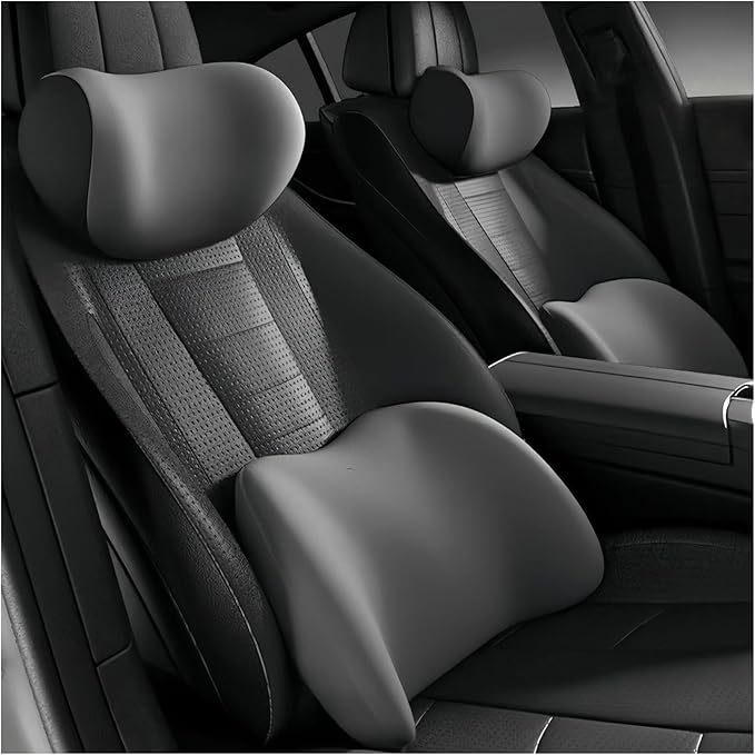 Car Lumbar Support Pillow and Car Neck Pillow Kit for Jaguar I Pace 2018 2019 2020 2021 2022 2023 2024 2025 2026, Car Seat Neck Back Rest Pillows, Ergonomic Car Seat Headrest & Lumbar Cushion