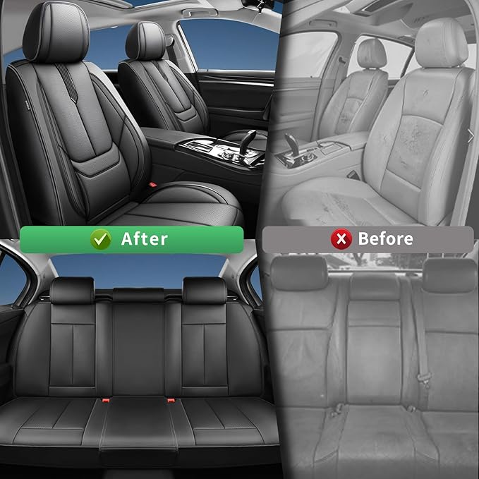 Fit Outback Car Seat Covers for Subaru Outback 2010-2024 2025 2026 -Upgraded Premium Waterproof & Breathable Leather,Airbag Compatible,All-Weather Seat Cushion Protector,Full Set,Black