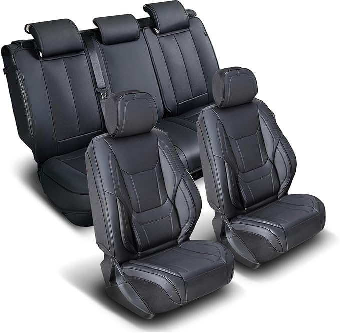 Coverland Custom Fit Car Seat Covers for Car Compatible with [Accord, Focus, Sonata, Avalon, C-Class, E-Class] Premium Waterproof Non-Slip Interior Seat Protector [Full Set Black- Size Chart X58]