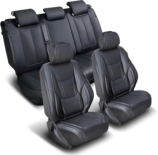 Coverland Custom Fit Car Seat Covers for SUV Compatible with [2007-2015 Lincoln MKX] Premium Car Seat Cover Water Resistant Leather Non-Slip Interior Protector [Full Set Black - Size Chart X89]
