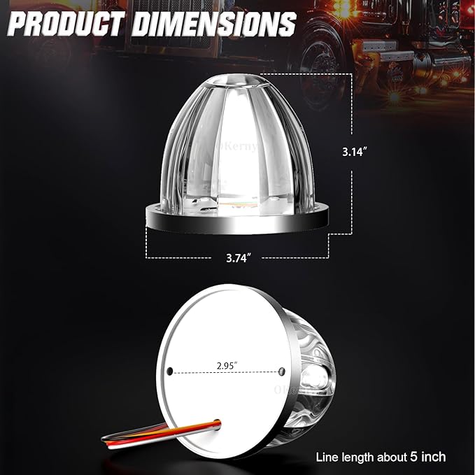 2-Pack Dual Color Watermelon Lights LED Steady + Strobe Marker Lights Cab Roof Warning Clearance Light with Clear Lens Suitable for Truck Trailer Kenworth Peterbilt Freightliner (Amber Green)