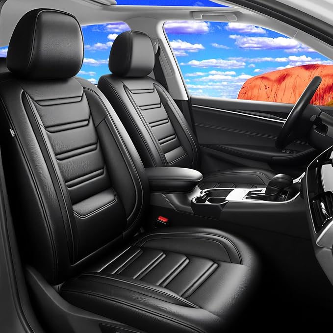 Fit Cruze Car Seat Covers for Select Chevrolet/Chevy Cruze 2011-2019 - Premium Full Coverage Leather, Airbag Compatible, Waterproof & All Weather Seat Cushion Protector, Full Set, Black