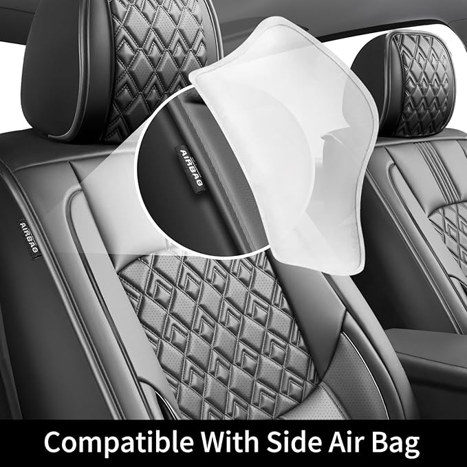 Fit Insight Car Seat Covers for Honda Insight 2010-2021 2022-Upgraded Premium Waterproof & Breathable Leather, Airbag Compatible, All-Weather Seat Cushion Protector (Full Set, Black)