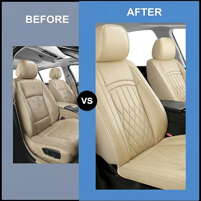 Fit Elantra Car Seat Covers for Hyundai Elantra 2017-2025 2026 - Premium Leather, Waterproof, All-Weather, Airbag Compatible, Anti-Slip, Breathable, Seat Protectors, Full Set, Beige