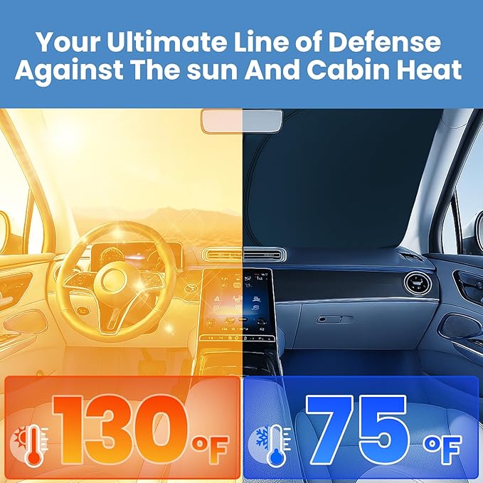 Windshield Sun Shade for Toyota RAV4 2019 2020 2021 2022 2023 2024 2025 – Custom Fit Sun Shield with Mirror Cut‑Out, Blocks Heat & UV, Foldable with Storage Pouch - Toyota RAV4 Windshield Sunshade