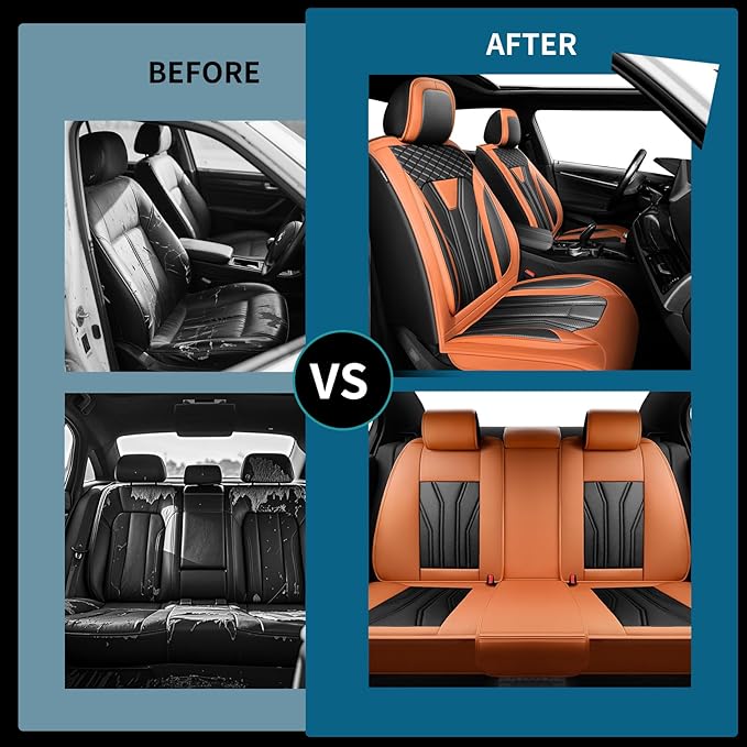 Fit CRV Car Seat Covers Premium Leather for Honda CRV cr-v 2011-2025 2026. Waterproof， Breathable, Scratch-Resistant & All-Weather Seat Cushion Protector (Full Set,Orange&Black)